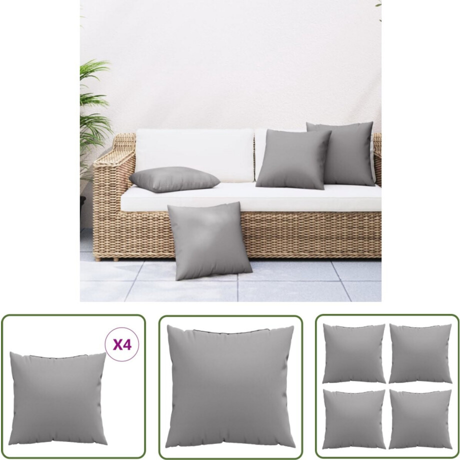 vidaXL Tuinstoelkussens - Bankkussens - Bankkussens 4 st 40x40 cm stof grijs - Outdoor Kussens - Patio Kussens - Balkon Kussens afbeelding 1