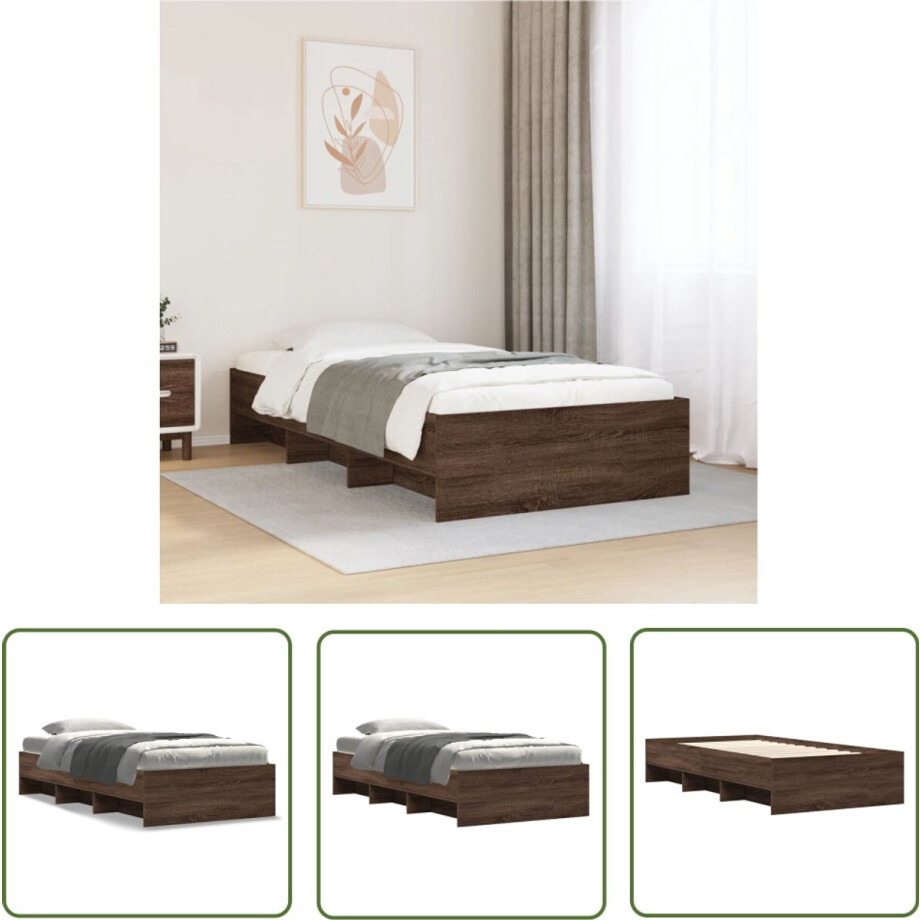 vidaXL Houten Bed - Bed Frame - Bedframe zonder matras bewerkt hout bruin eikenkleur 90x200 cm - Tweepersoonsbed - Slaapkamers - Bruine Eiken Kleur vidaXL Houten Bed - Bed Frame - Bedframe zonder matras bewerkt hout bruin eikenkleur 90x200 cm - Tweepersoonsbed - Slaapkamers - Bruine Eiken Kleur afbeelding 1
