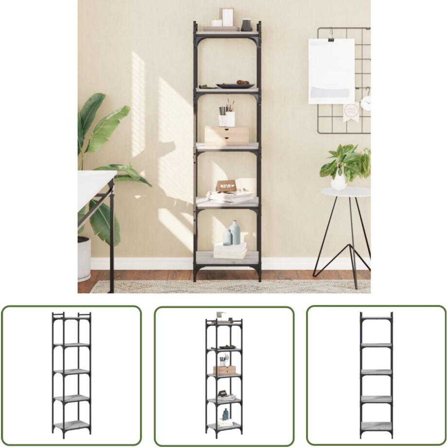 vidaXL Industrieel - Boekenkast - Boekenkast 5-laags 40x30x154 cm bewerkt hout grijs sonoma eiken - Houten Boekenkast - Grijze Boekenkast - Boekenplank afbeelding 1