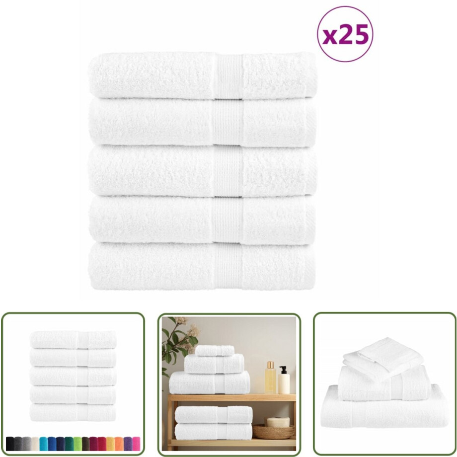 vidaXL Katoen Handdoeken - Badhanddoeken - Badhanddoeken SOLUND 25 st 600 g/m² 100x150 cm wit - Handdoekenset - Badlakens - White Towels afbeelding 1