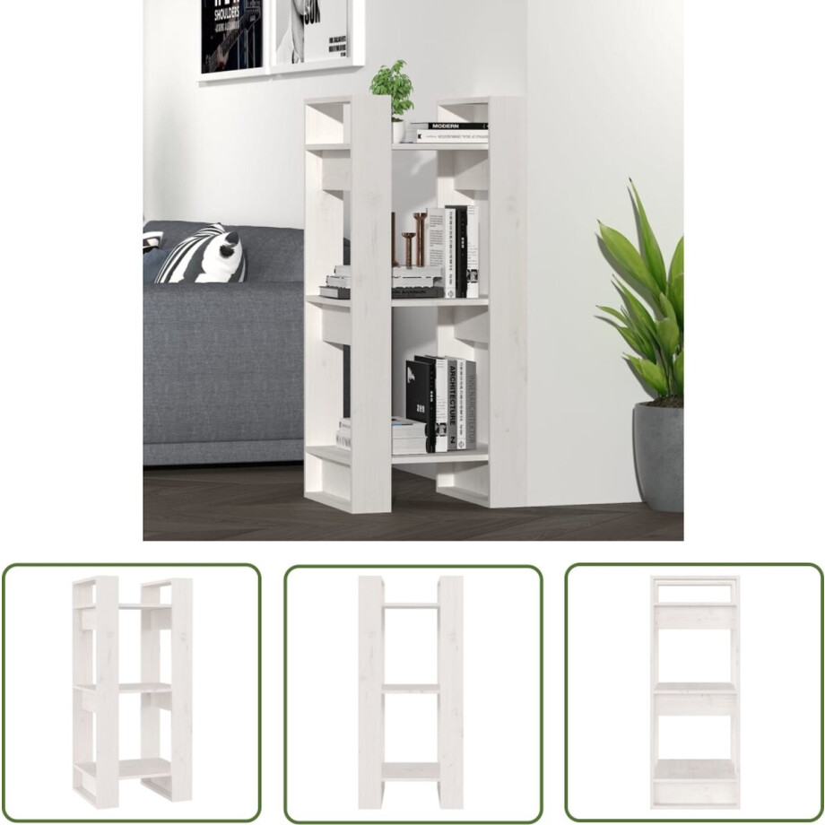 vidaXL Boekenplank - Boekenkast - Boekenkast/kamerscherm 41x35x91 cm massief grenenhout wit - Hout - Grenenhout - Wit afbeelding 1