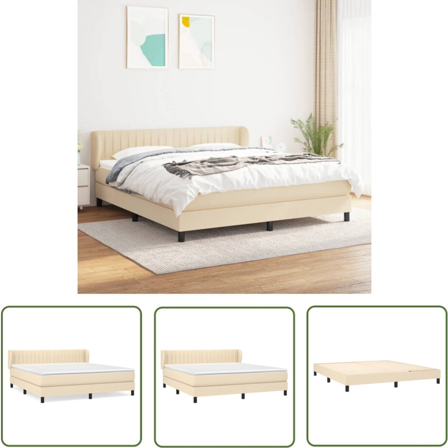 vidaXL Boxspring - Boxspringbed - Boxspring met matras stof crèmekleurig 160x200 cm - Creme Kleurig Bed - Tweepersoons Bed - Pocketveer Matras vidaXL Boxspring - Boxspringbed - Boxspring met matras stof crèmekleurig 160x200 cm - Creme Kleurig Bed - Tweepersoons Bed - Pocketveer Matras afbeelding 1