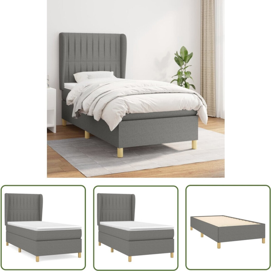 vidaXL Donkere Kleuren - Boxspringbed - Boxspring met matras stof donkergrijs 80x200 cm - Boxspring Frame - Pocketed Spring Mattress - Adjustable Headboard vidaXL Donkere Kleuren - Boxspringbed - Boxspring met matras stof donkergrijs 80x200 cm - Boxspring Frame - Pocketed Spring Mattress - Adjustable Headboard afbeelding 1