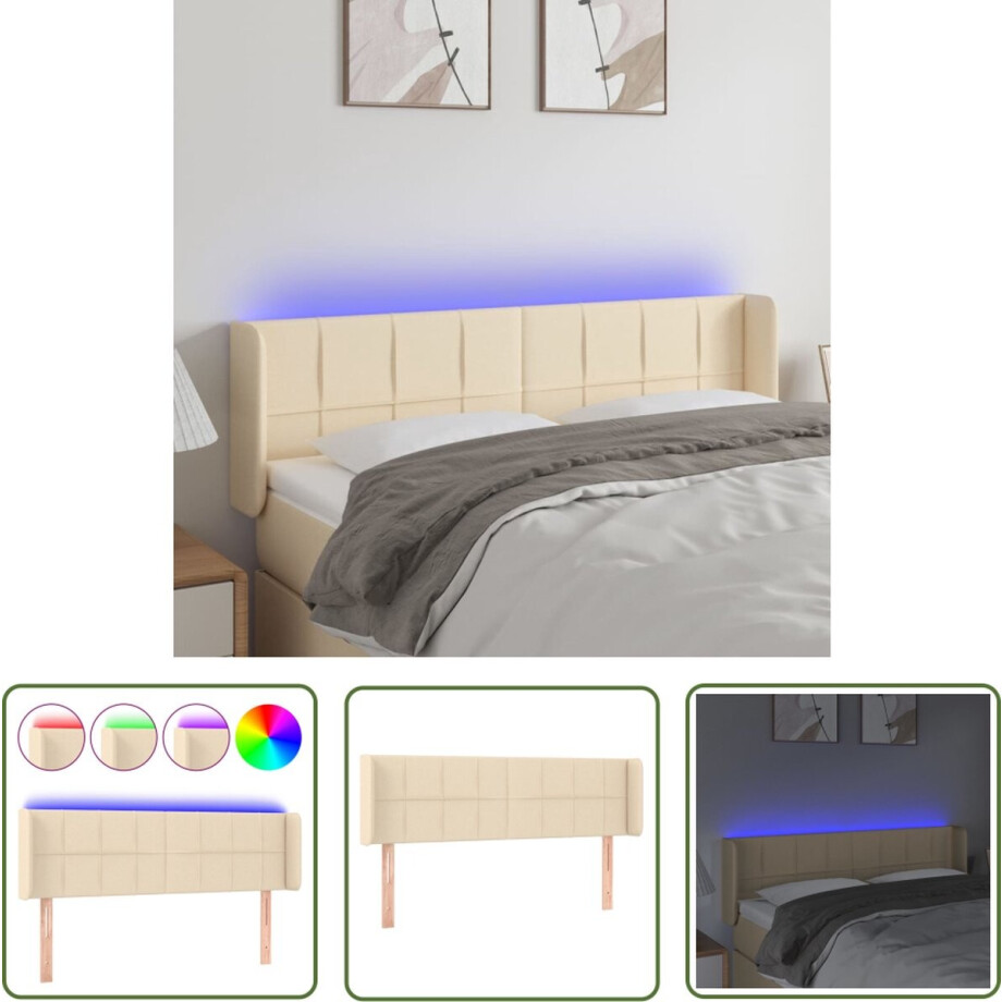 vidaXL Hoofdbord Met Led - Hoofd Bord Led - Hoofdbord LED 147x16x78/88 cm stof crèmekleurig - Creme Hoofdbord - Led Lampen - Slaap Kamer Decoratie vidaXL Hoofdbord Met Led - Hoofd Bord Led - Hoofdbord LED 147x16x78/88 cm stof crèmekleurig - Creme Hoofdbord - Led Lampen - Slaap Kamer Decoratie afbeelding 1
