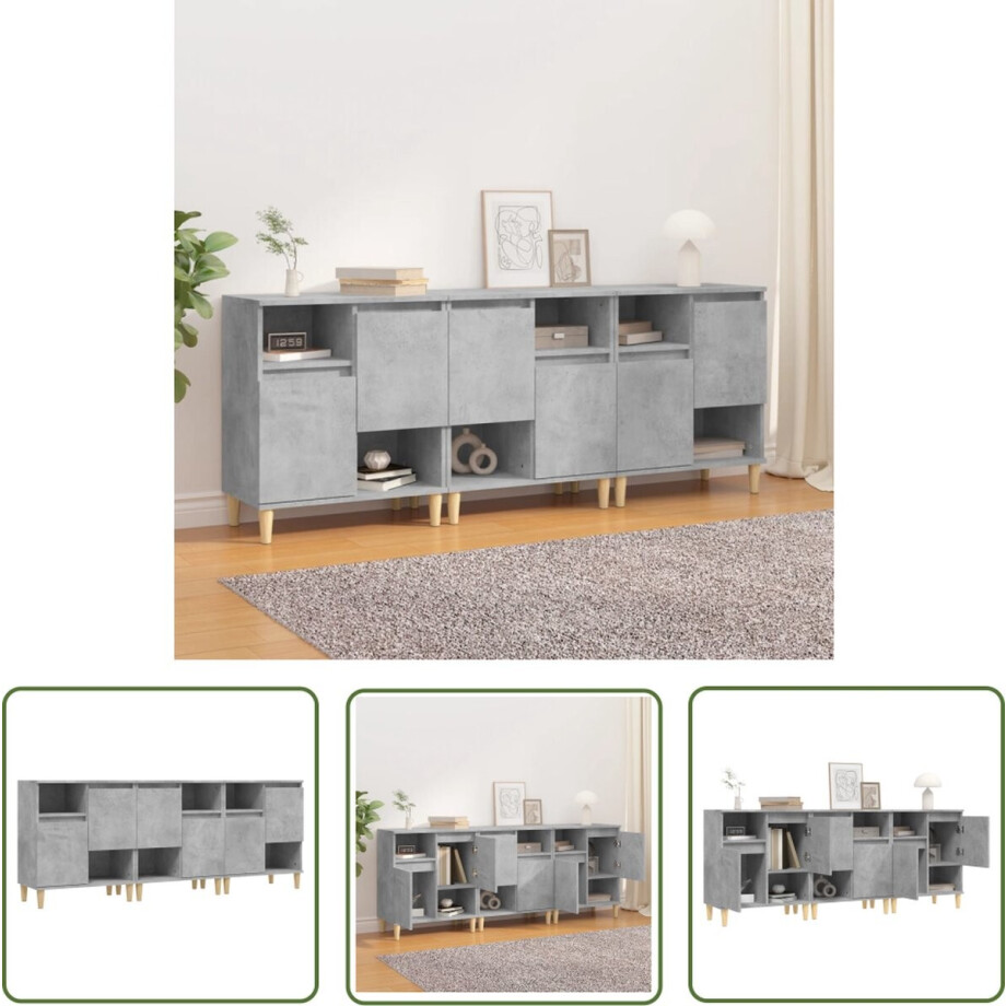 vidaXL Houten Dressoir - Dressoir - Dressoirs 3 st 60x35x70 cm bewerkt hout betongrijs - Grijze Dressoir - Vintage Dressoir - Salontafel afbeelding 1