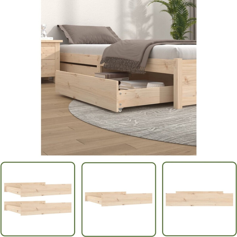 vidaXL Bedladekast - Houten Opbergladen - Bedlades 2 st massief grenenhout - Bedkasten - Opbergruimte - Slaapkamers vidaXL Bedladekast - Houten Opbergladen - Bedlades 2 st massief grenenhout - Bedkasten - Opbergruimte - Slaapkamers afbeelding 1