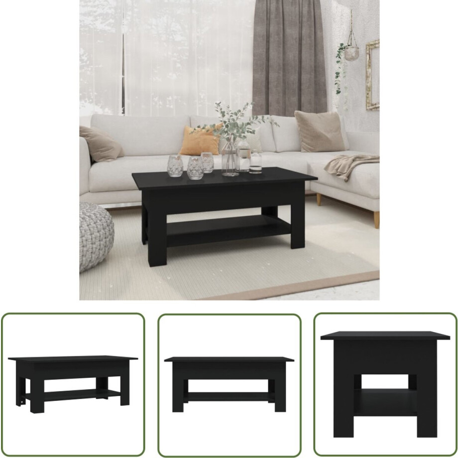 vidaXL Bijzettafel - Salontafel - Salontafel 102x50x45 cm bewerkt hout zwart - Houten Salontafel - Zwarte Salontafel - Moderne Salontafel vidaXL Bijzettafel - Salontafel - Salontafel 102x50x45 cm bewerkt hout zwart - Houten Salontafel - Zwarte Salontafel - Moderne Salontafel afbeelding 1