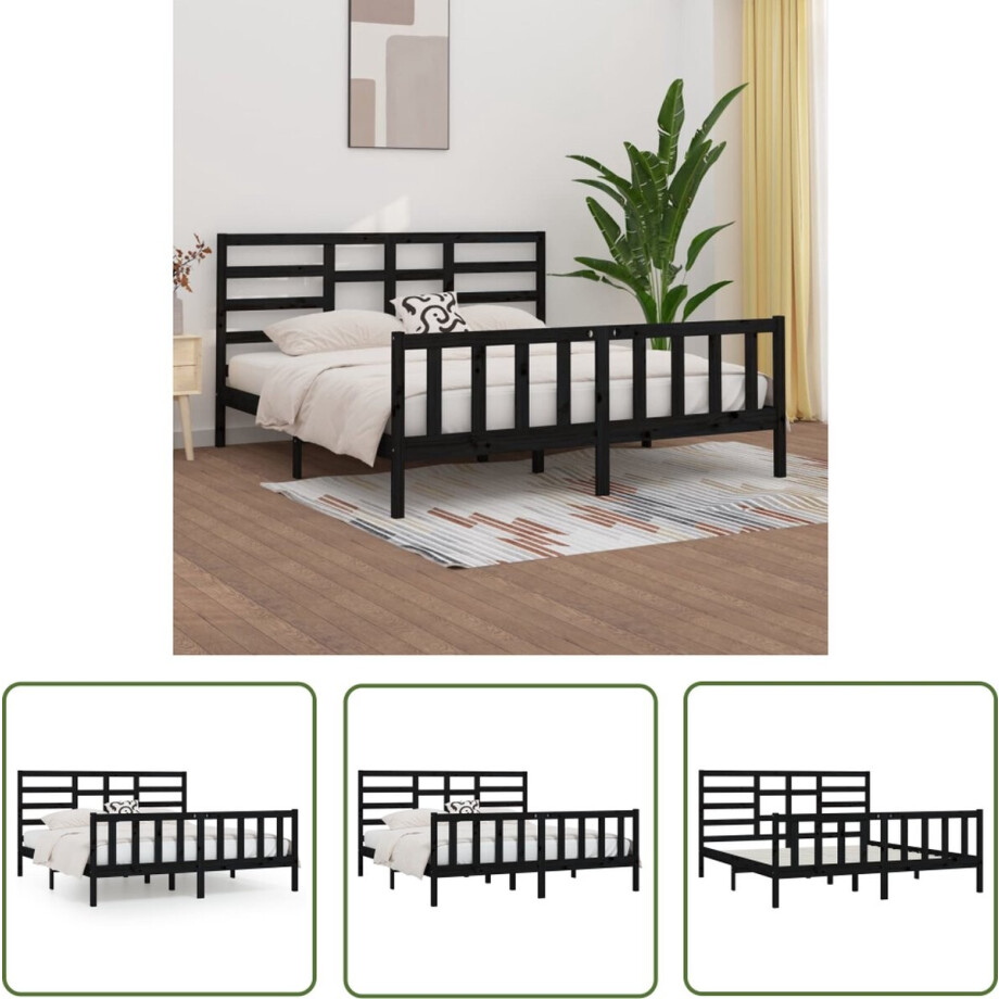vidaXL Massief Grenenhout - Houten Bed Frame - Bedframe massief grenenhout zwart 200x200 cm - Bed Frame Zwart - King Size Bed - Tweepersoons Bed vidaXL Massief Grenenhout - Houten Bed Frame - Bedframe massief grenenhout zwart 200x200 cm - Bed Frame Zwart - King Size Bed - Tweepersoons Bed afbeelding 1