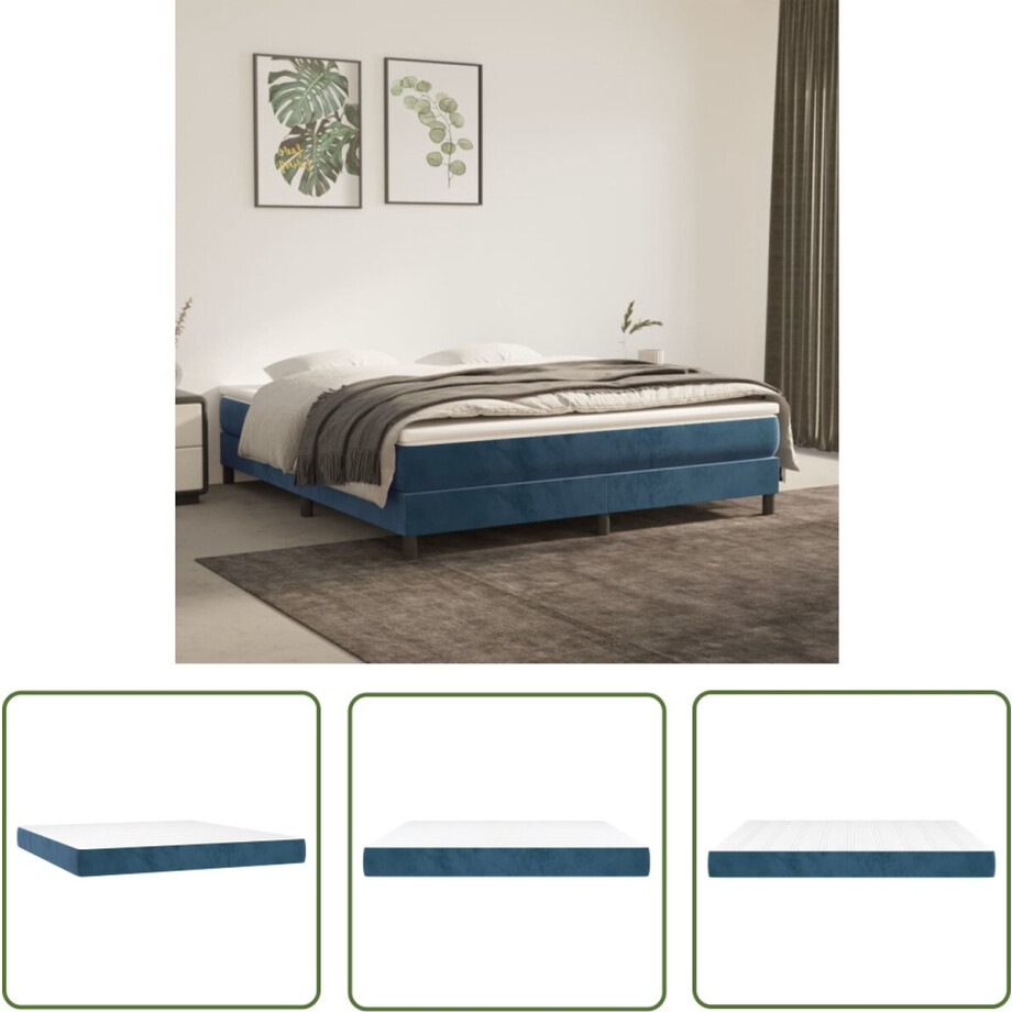 vidaXL Matras - Pocketveringmatras - Pocketveringmatras 160x200x20 cm fluweel donkerblauw - Fluweel Matras - Velvet Matras - Boxspring Matras afbeelding 1