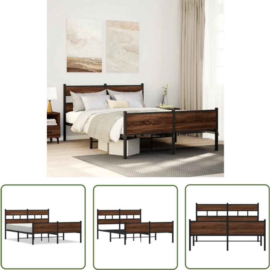 vidaXL Houten Bed - Bedframe - Bedframe zonder matras bewerkt hout bruin eikenkleur 150x200 cm - Bedkast - Tweepersoonsbed - Slaapkamerdecoratie vidaXL Houten Bed - Bedframe - Bedframe zonder matras bewerkt hout bruin eikenkleur 150x200 cm - Bedkast - Tweepersoonsbed - Slaapkamerdecoratie afbeelding 1