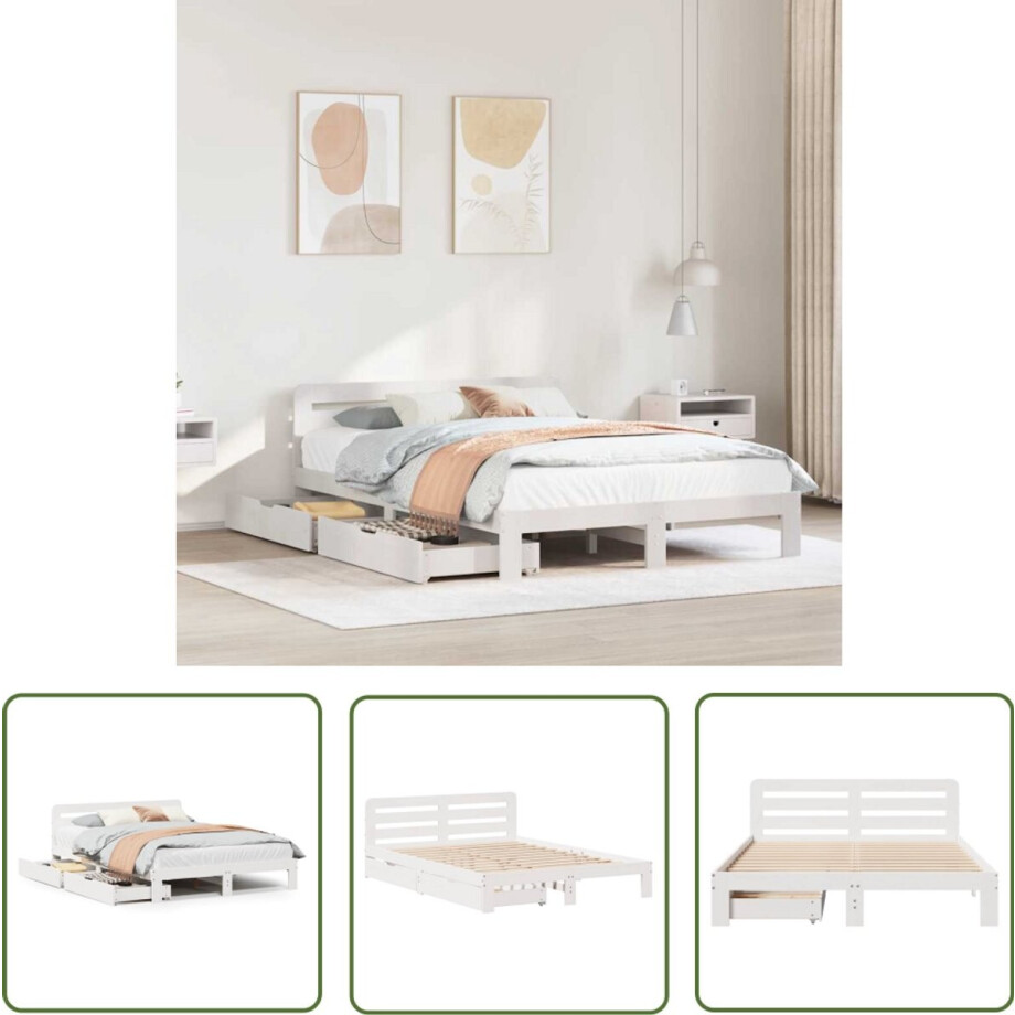 vidaXL Bedframe - Grenenhout - 140x190 cm - Wit Bedframe - Houten Bed - Tweepersoonsbed - Boxspring - Stapelbare Bedbodems vidaXL Bedframe - Grenenhout - 140x190 cm - Wit Bedframe - Houten Bed - Tweepersoonsbed - Boxspring - Stapelbare Bedbodems afbeelding 1