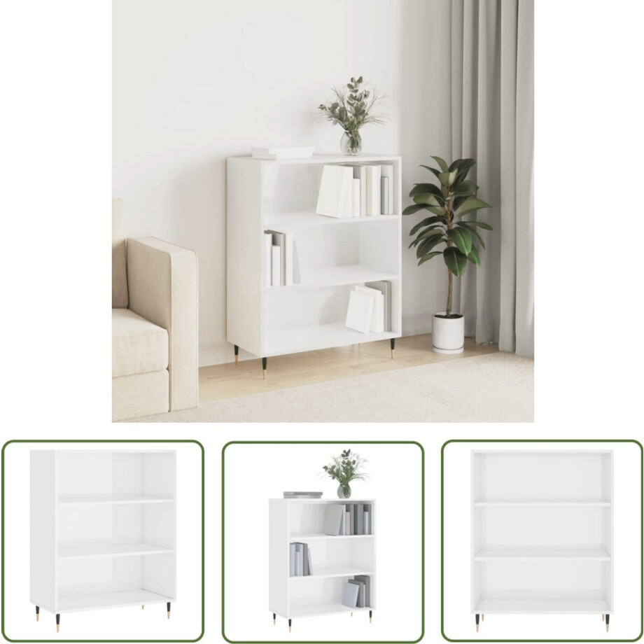 vidaXL Boekenkast - Hoogglans Wit - 69,5x32,5x90 cm Boekenkast - Modern Design - Houten Boekenkast - Witte Boekenkast - Bibliotheek afbeelding 1
