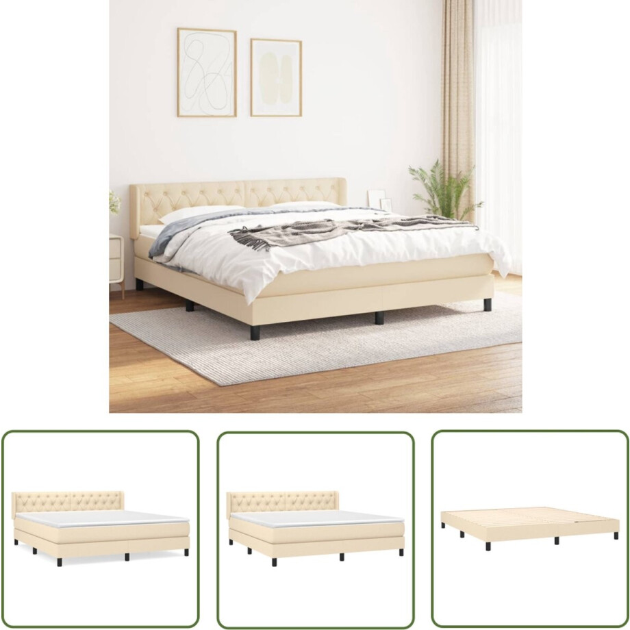 vidaXL Boxspring - Boxspringbed - Boxspring met matras stof crèmekleurig 160x200 cm - Creme Kleurig - Tweepersoonsbed - Pocketveer Matras vidaXL Boxspring - Boxspringbed - Boxspring met matras stof crèmekleurig 160x200 cm - Creme Kleurig - Tweepersoonsbed - Pocketveer Matras afbeelding 1