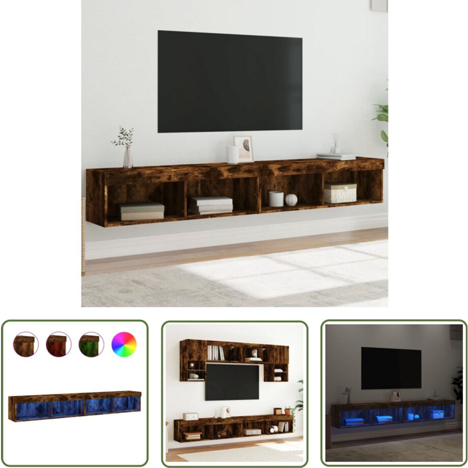 The Living Store Tv-meubels met LED-verlichting 2 st 100x30x30 cm gerookt eiken - Tv Meubel - Led Verlichting - Houten Tv Kast - Bruine Tv Kast - Rustieke Tv Tafel The Living Store Tv-meubels met LED-verlichting 2 st 100x30x30 cm gerookt eiken - Tv Meubel - Led Verlichting - Houten Tv Kast - Bruine Tv Kast - Rustieke Tv Tafel afbeelding 1