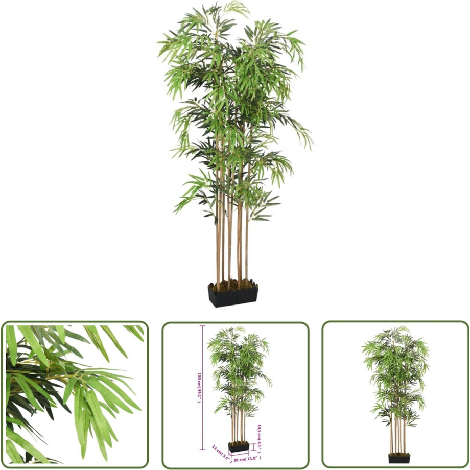 The Living Store Kunstbamboeboom - 150 cm - Groen - Realistisch uiterlijk - Minder onderhoud - Kunststof pot - Breed toepasbaar afbeelding 1