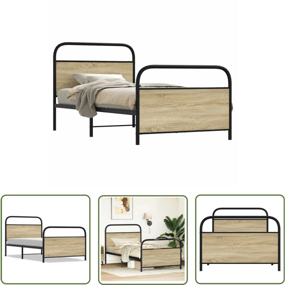 vidaXL Houten Bedframe - Bed Frame - Bedframe zonder matras bewerkt hout sonoma eikenkleur 90x190 cm - Bedbank - Sonoma Eiken Kleur - King Size Bed afbeelding 1