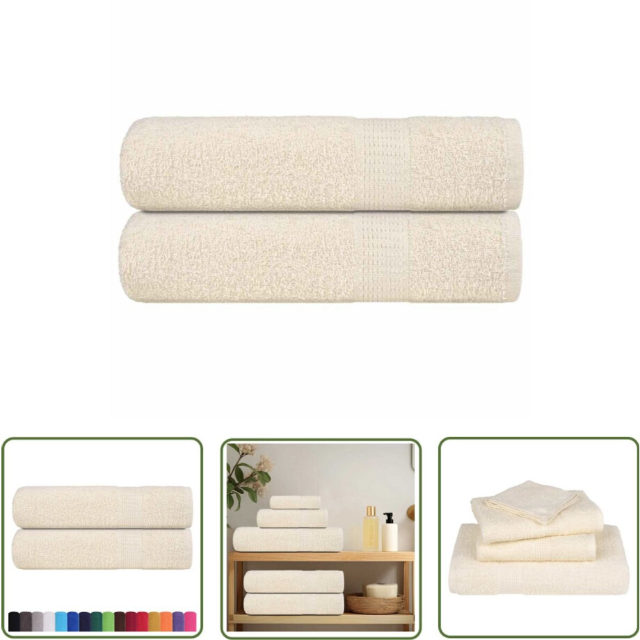 vidaXL Handdoek Set - Badhanddoek - Handdoeken 2 st 50x100 cm 360 g/m² 100% katoen crèmekleurig - Katoen Handdoek - Creme Kleurige Handdoek - Zachte Handdoek afbeelding 1