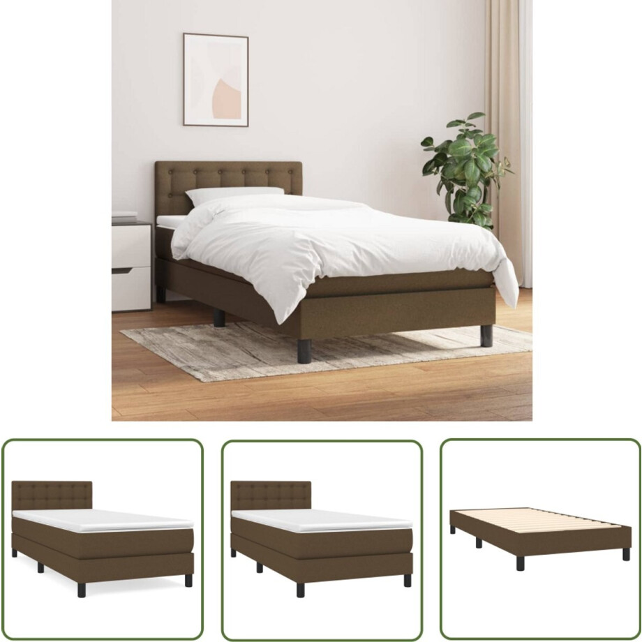vidaXL Boxspring met matras donkerbruin 80x200 cm Boxspring - Bed Frame - Donkere Bruine Bed - Tweepersoons Bed - Pocketveer Matras afbeelding 1