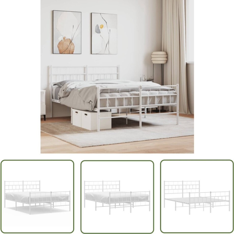 vidaXL Metalen Bed - Klassieke Bed Frame - Bedframe met hoofd- en voeteneinde metaal wit 140x200 cm - Wit Bed - Staal Bedframe - Boxspring Bed afbeelding 1