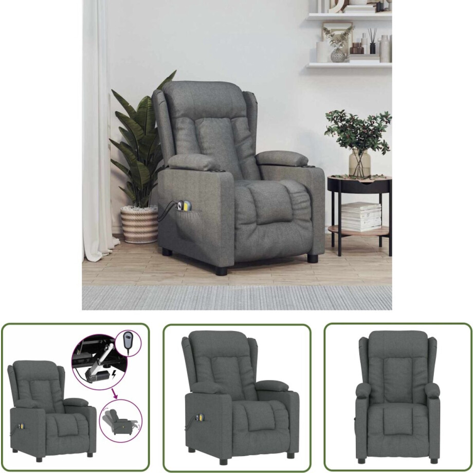 vidaXL Massagestoel - Elektrische Massagefauteuil - Massagestoel elektrisch stof donkergrijs - Relaxfauteuil - Ergonomische Stoel - Loungestoel afbeelding 1