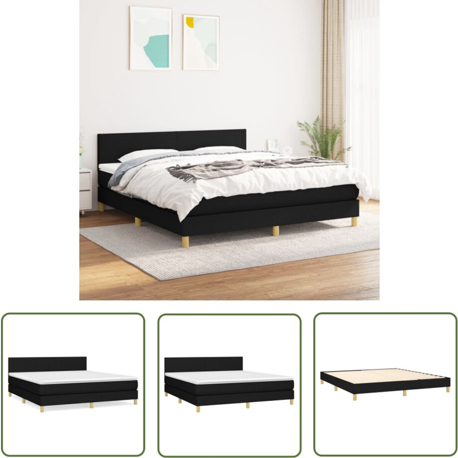vidaXL Slaapcomfort - Boxspringbed - Boxspring met matras stof zwart 160x200 cm - Boxspring - Tweepersoonsbed - Stapelbare Bedbodems afbeelding 1