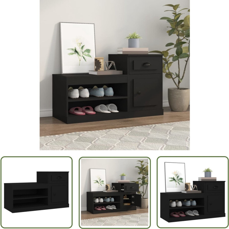 vidaXL Houten Schoenenkast - Schoenenkast - Schoenenkast 100x42x60 cm bewerkt hout zwart - Zwarte Schoenenkast - Schoenen Opbergen - Organisatie vidaXL Houten Schoenenkast - Schoenenkast - Schoenenkast 100x42x60 cm bewerkt hout zwart - Zwarte Schoenenkast - Schoenen Opbergen - Organisatie afbeelding 1