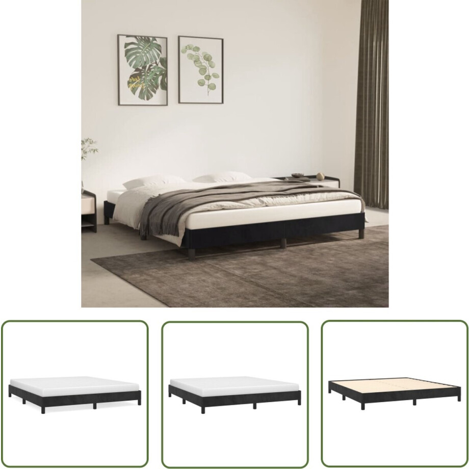 vidaXL Velvet Bedframe - Zachte Bedbodems - Bedframe zonder matras 180x200 cm fluweel zwart - Tweepersoons Bed - Boxspring Alternatief - Design Bed vidaXL Velvet Bedframe - Zachte Bedbodems - Bedframe zonder matras 180x200 cm fluweel zwart - Tweepersoons Bed - Boxspring Alternatief - Design Bed afbeelding 1