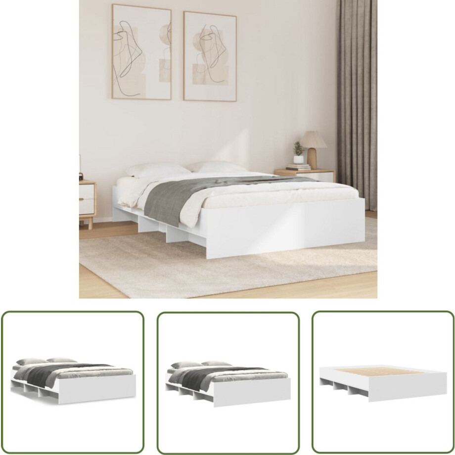 vidaXL Houten Bed - Bed Frame - Bedframe bewerkt hout wit 135x190 cm - Wit Bed - Boxspring - Slaapcomfort afbeelding 1