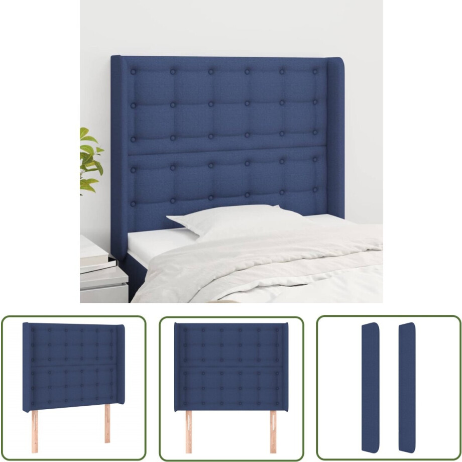 vidaXL Hoofdbord Blauwdruk - Hoofdboard - Hoofdbord met randen 93x16x118/128 cm stof blauw - Beddecoratie - Slaapkamerstijl - Luxe Bed afbeelding 1