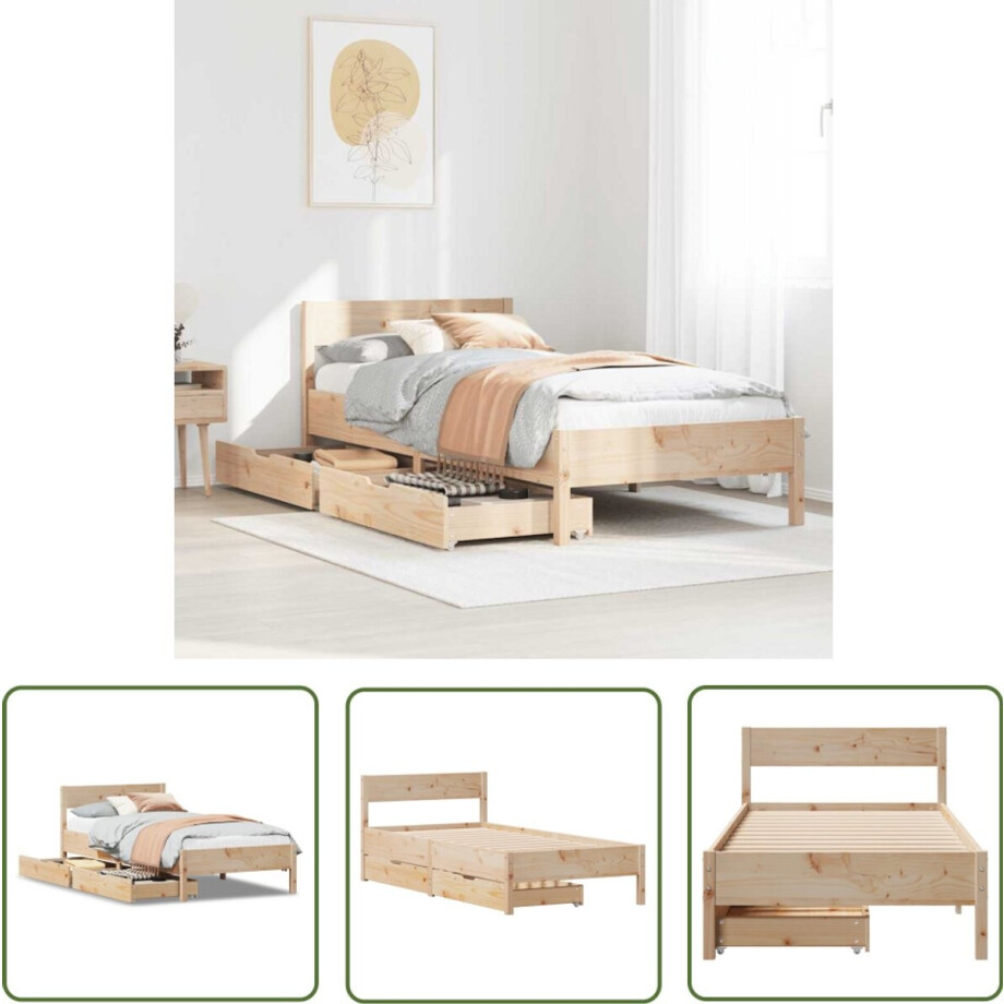 vidaXL Houten Bed - Bedframe - Bedframe zonder matras massief grenenhout 75x190 cm - Bed Met Lades - Tweepersoonsbed - Slaapkamers afbeelding 1