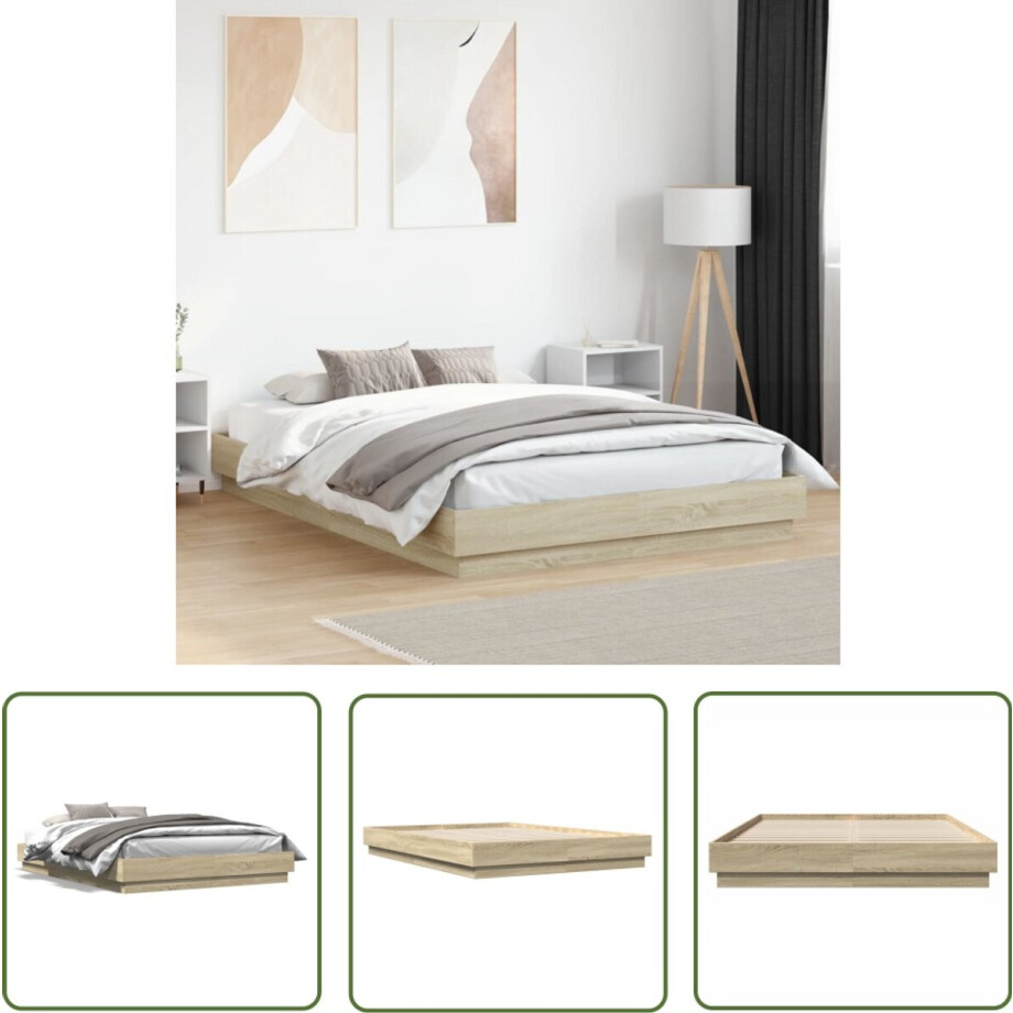 vidaXL Houten Bedframe - Bedframe - Bedframe bewerkt hout sonoma eikenkleurig 120x200 cm - Bed 120x200 - Sonoma Eiken - Bewerkt Hout afbeelding 1
