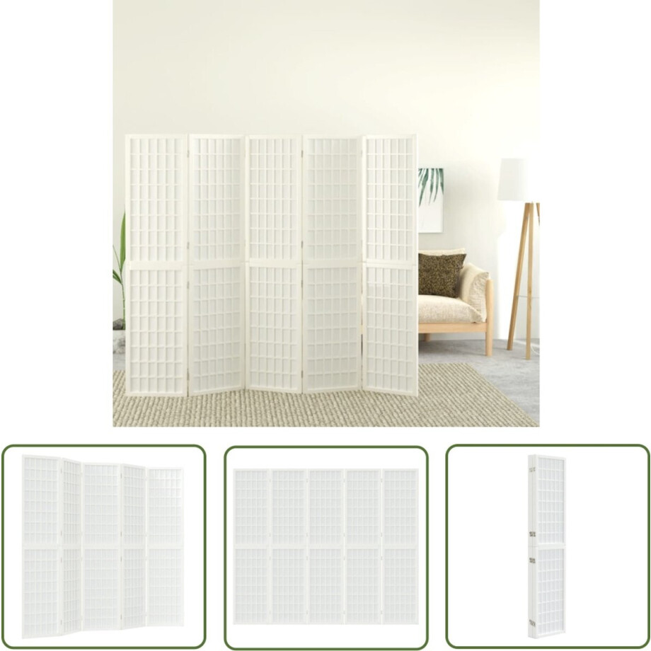 vidaXL Japans Kamerscherm - Kamerscherm - Kamerscherm inklapbaar 5 panelen Japanse stijl 200x170 cm wit - Inklapbaar Kamerscherm - Privacy Screen - Scheidingswand vidaXL Japans Kamerscherm - Kamerscherm - Kamerscherm inklapbaar 5 panelen Japanse stijl 200x170 cm wit - Inklapbaar Kamerscherm - Privacy Screen - Scheidingswand afbeelding 1