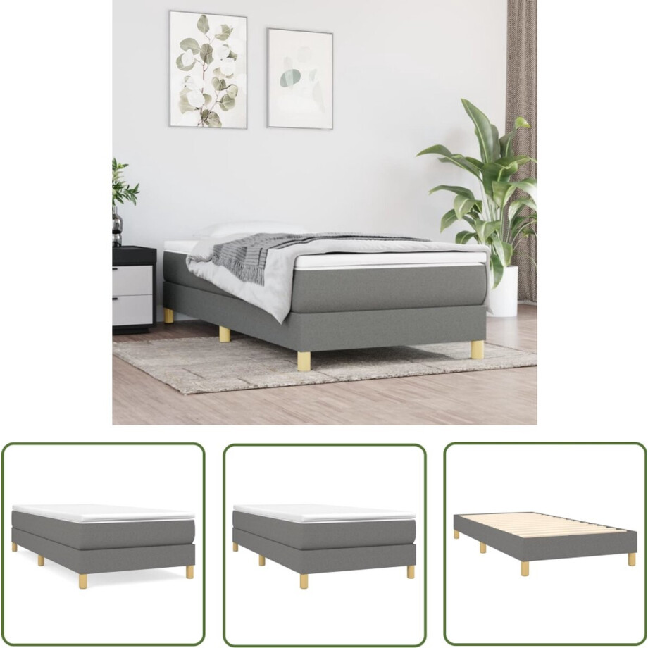 vidaXL Donkere Kleuren - Boxspringbed - Boxspring met matras stof donkergrijs 90x200 cm - Pocketveer Matras - Middenhard - Tweepersoonsbed vidaXL Donkere Kleuren - Boxspringbed - Boxspring met matras stof donkergrijs 90x200 cm - Pocketveer Matras - Middenhard - Tweepersoonsbed afbeelding 1