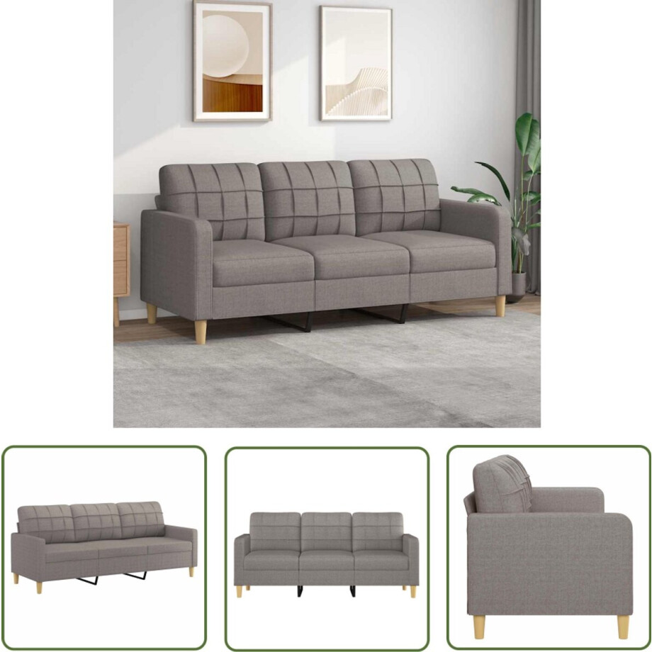 vidaXL Banks Kopen - 3 Zits Bank - Driezitsbank 180 cm stof taupe - Lounge Meubels - Stoffen Bank - Taupe Bank afbeelding 1