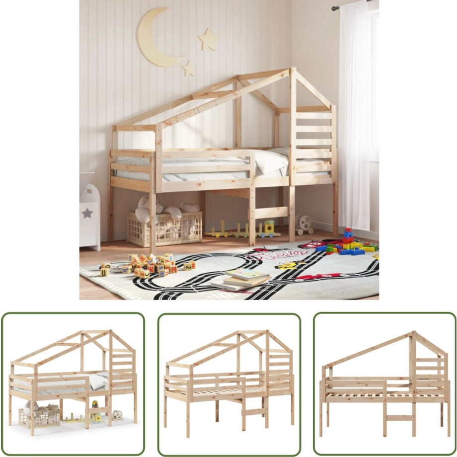 vidaXL Kidsbed - Hoogslaper - Hoogslaper met bedhuis massief grenenhout 80x200 cm - Kinderbed - Bedhuis - Grenenhout vidaXL Kidsbed - Hoogslaper - Hoogslaper met bedhuis massief grenenhout 80x200 cm - Kinderbed - Bedhuis - Grenenhout afbeelding 1