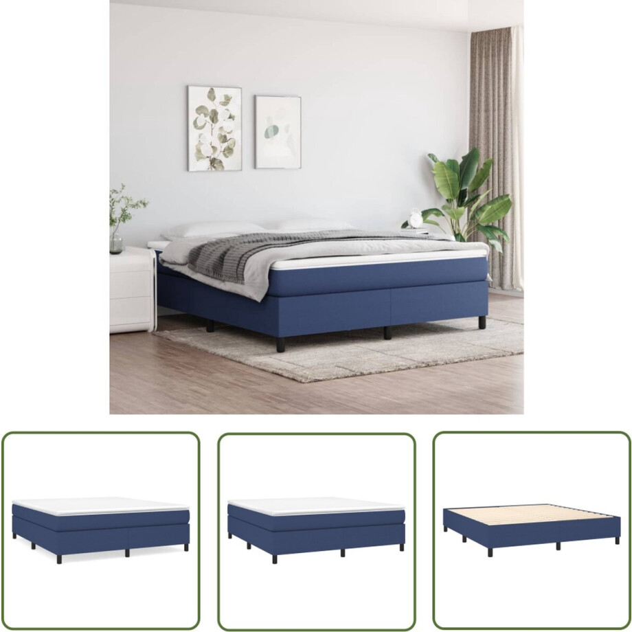 vidaXL Bed Frame - Boxspring Frame - Bedframe zonder matras stof blauw 180x200 cm - Tweepersoons Bed - Blauwe Bed - Houten Bed Frame vidaXL Bed Frame - Boxspring Frame - Bedframe zonder matras stof blauw 180x200 cm - Tweepersoons Bed - Blauwe Bed - Houten Bed Frame afbeelding 1