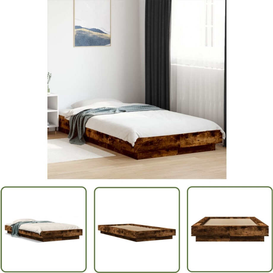 vidaXL Houten Bed - Bed Frame - Bedframe bewerkt hout gerookt eikenkleurig 75x190 cm - Bruine Bed - Compact Bed - Modern Bed afbeelding 1