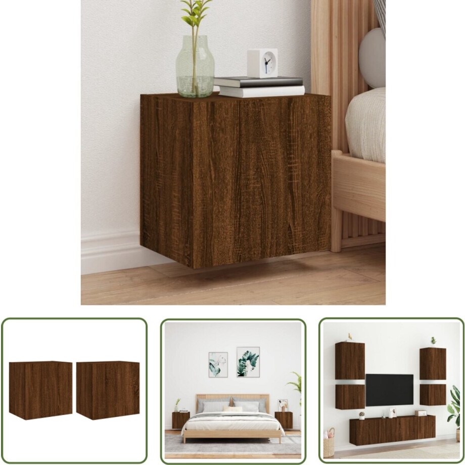 vidaXL Tv-meubel - Tv-wandkast - Tv-wandmeubels 2 st 40,5x30x40 cm bewerkt hout bruineikenkleur - Bruineiken - Houten Kast - Wandmontage afbeelding 1