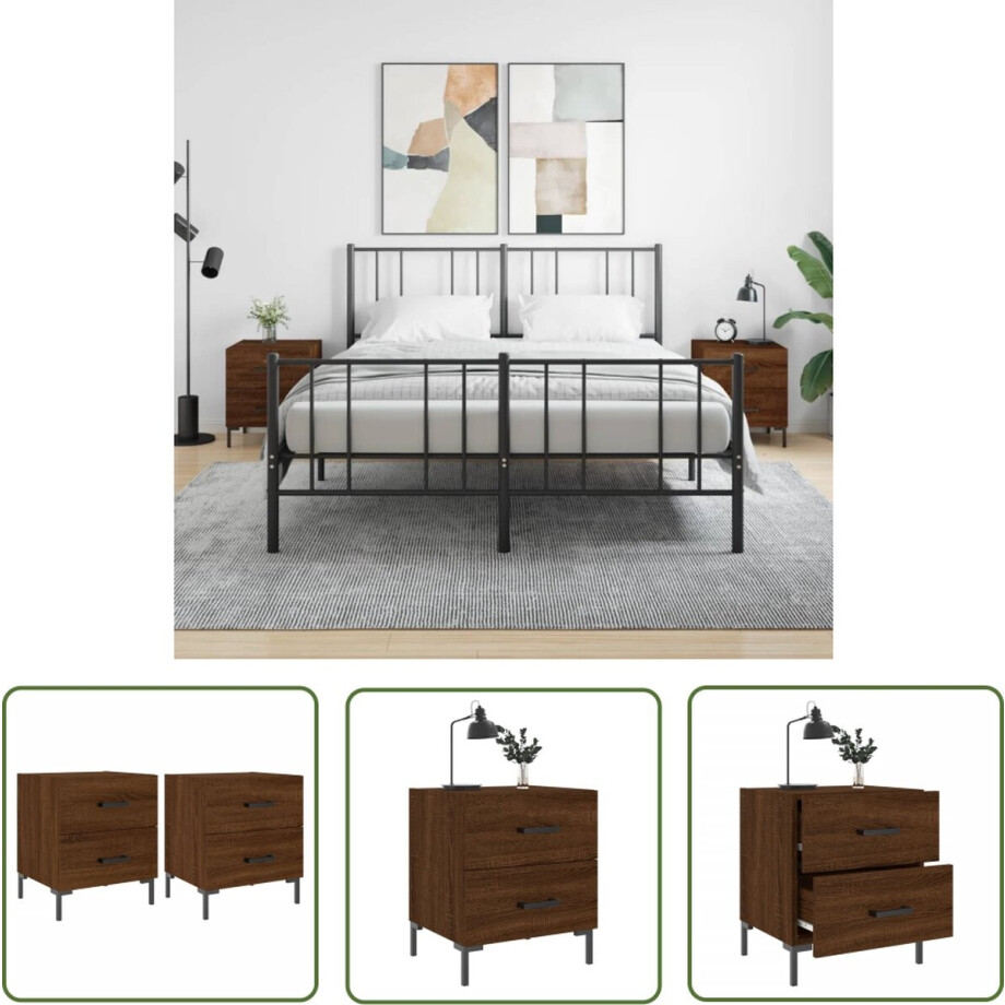 vidaXL Kast - Nachtkastjes - Nachtkastjes 2 st 40x35x47,5 cm bewerkt hout bruin eikenkleur - Meubilair - Bedroom Furniture - Houten Kast afbeelding 1