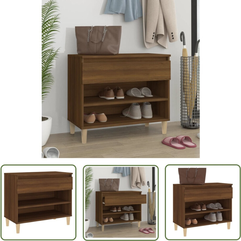 vidaXL Kastje Voor Schoenen - Schoenenkast - Schoenenkast 70x36x60 cm bewerkt hout bruin eikenkleur - Schoenuitlegger - Bergruimte - Houten Schoenenkast vidaXL Kastje Voor Schoenen - Schoenenkast - Schoenenkast 70x36x60 cm bewerkt hout bruin eikenkleur - Schoenuitlegger - Bergruimte - Houten Schoenenkast afbeelding 1