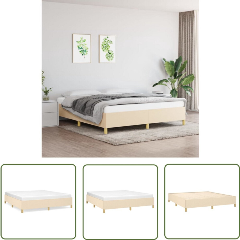 vidaXL Bedframe - Stof - crèmekleurig - 160x200 cm Boxspring Frame - Tweepersoons Bed - Creme Kleurtje - Stoffen Bedframe - Duurzame Materialen afbeelding 1