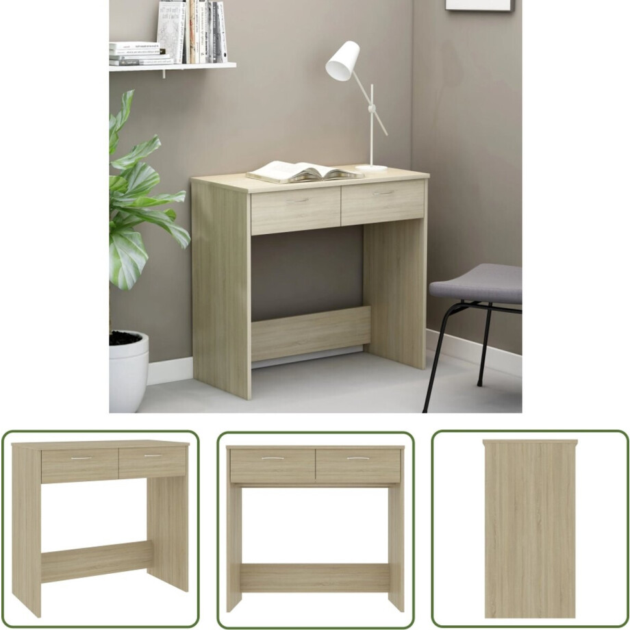 vidaXL Bureau - Kantoormeubilair - Bureau 80x40x75 cm bewerkt hout sonoma eikenkleurig - Houten Bureau - Sonomaneik - Compact Bureau afbeelding 1
