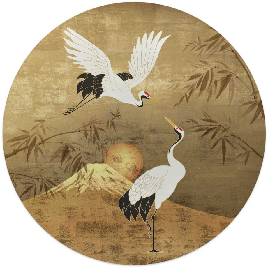 Glasschilderij Kraanvogels - Ø 50cm - Glas - REINDERS Glasschilderij Kraanvogels - Ø 50cm - Glas - REINDERS afbeelding 1