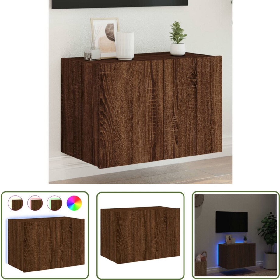 vidaXL Tv-standaard - Tv-meubel - Tv-wandmeubel met LED-verlichting 60x35x41 cm bruin eikenkleur - Mediabox - Led-verlichting - Bruine Eiken vidaXL Tv-standaard - Tv-meubel - Tv-wandmeubel met LED-verlichting 60x35x41 cm bruin eikenkleur - Mediabox - Led-verlichting - Bruine Eiken afbeelding 1