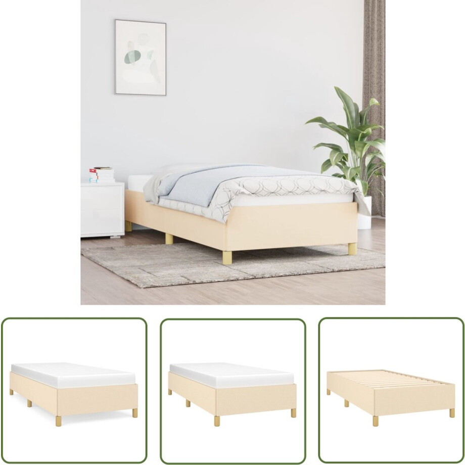 vidaXL Slaapkamer Meubels - Bed Frame - Bedframe zonder matras 90x190 cm stof crèmekleurig - Tweepersoons Bed - Creme Kleur - Houten Bed Frame vidaXL Slaapkamer Meubels - Bed Frame - Bedframe zonder matras 90x190 cm stof crèmekleurig - Tweepersoons Bed - Creme Kleur - Houten Bed Frame afbeelding 1