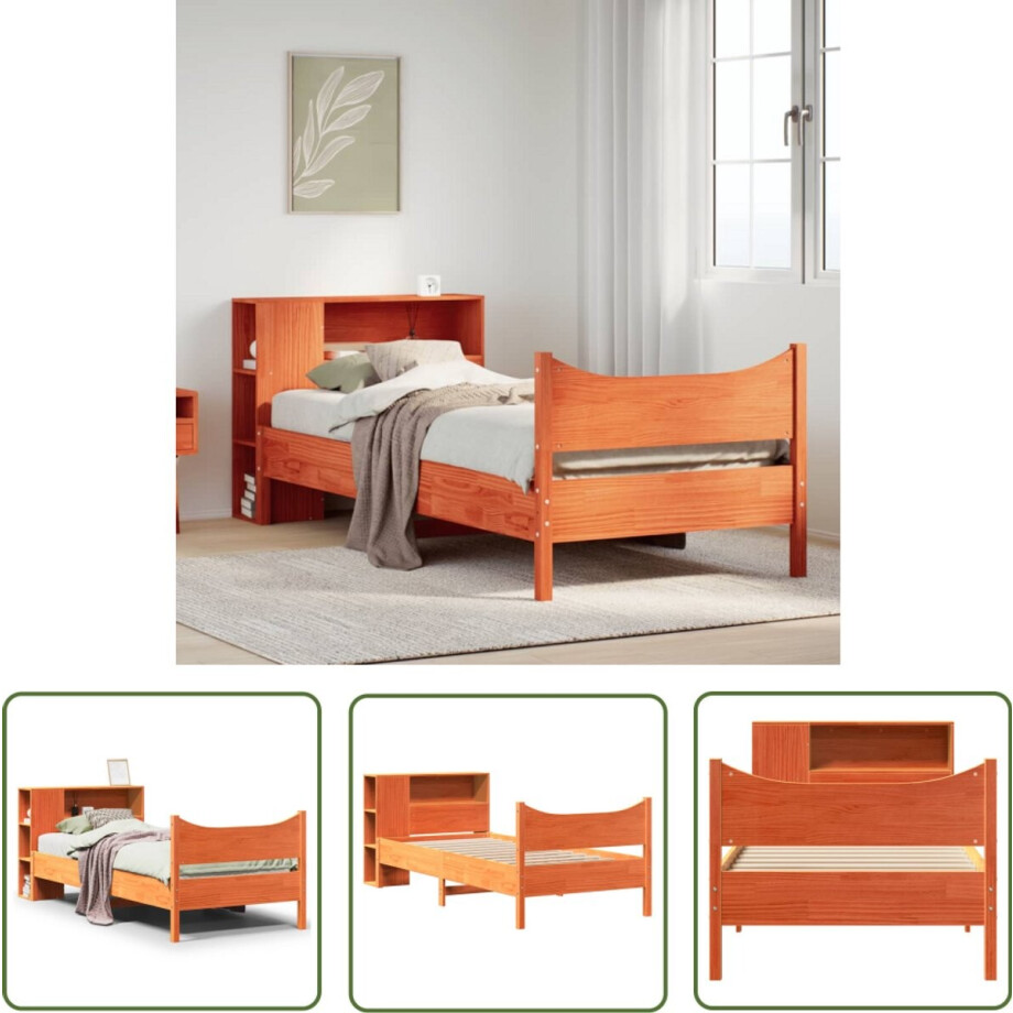 vidaXL Houten Bed - Bed Frame - Bedframe zonder matras massief grenenhout wasbruin 75x190 cm - Grenen Hout - Bedbank - Slaapkamer afbeelding 1