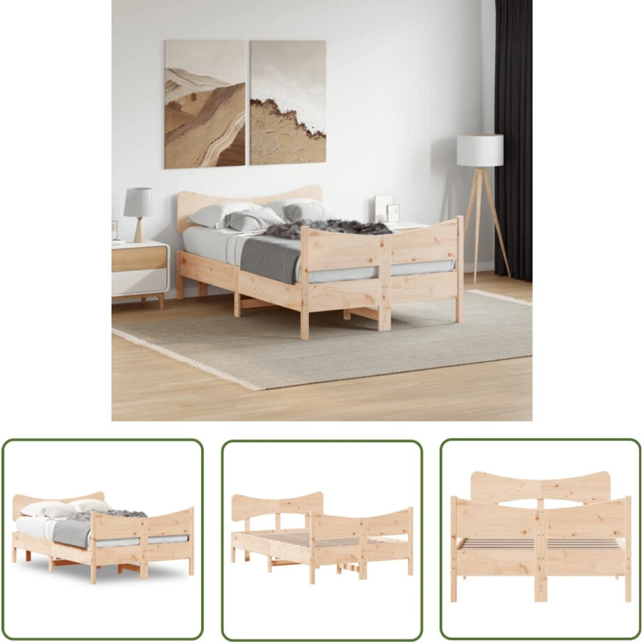 vidaXL Bed Frame 120x200 - Massief Grenenhout Bed Frame - Bedframe zonder matras massief grenenhout 120x200 cm - Tweepersoons Bed Frame - Houten Bed Frame - Vintage Bed Frame afbeelding 1