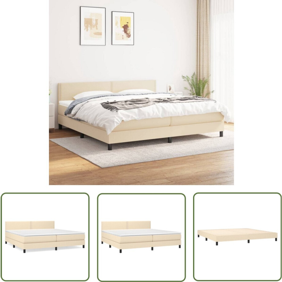 vidaXL Boxspring - Crème - 200x200 cm - Inclusief Matras Boxspringbed - Slaapcomfort - Pocketveermatras - Hoofdboard - Stof afbeelding 1
