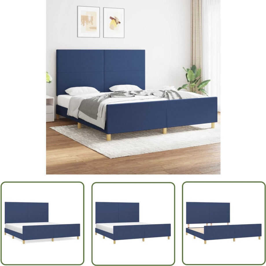 vidaXL Tweepersoonsbed - Bedframe - Bedframe zonder matras stof blauw 180x200 cm - Boxspring - Hoofdbord - Houten Bed vidaXL Tweepersoonsbed - Bedframe - Bedframe zonder matras stof blauw 180x200 cm - Boxspring - Hoofdbord - Houten Bed afbeelding 1