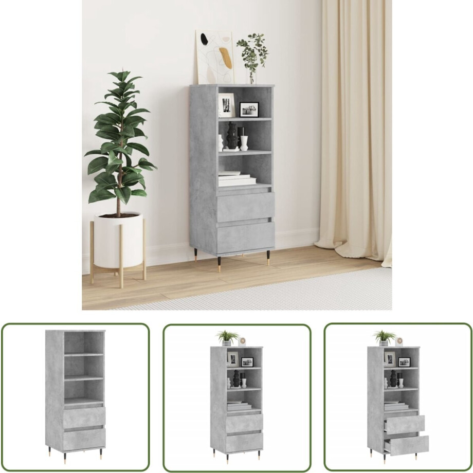 vidaXL Betongrijs - Hoge Kast - Hoge kast 40x36x110 cm bewerkt hout betongrijs - Houten Kast - Opslagoplossing - Woonaccessoires afbeelding 1